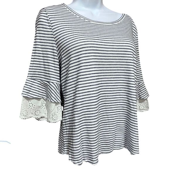 ELLE Women's Double Ruffle Sleeve Top - Picture 1 of 9